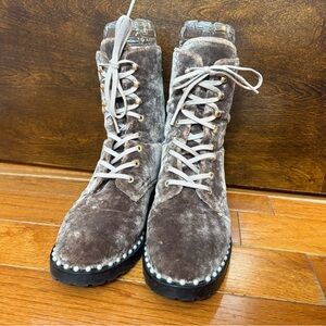 Stuart Weitzman Brown Velvet Lace-Up Classy Combat Boots